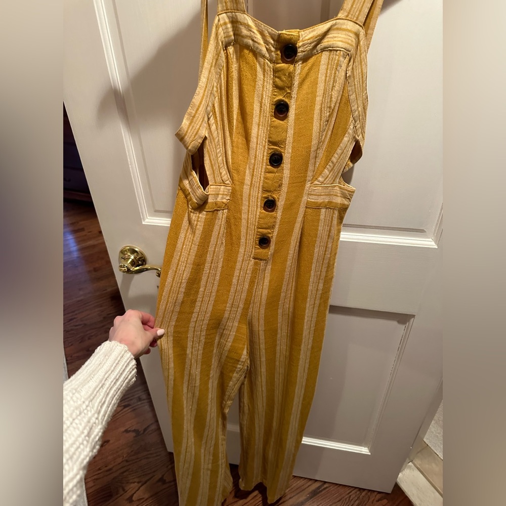Urban Outfitters yellow striped jumpsuit